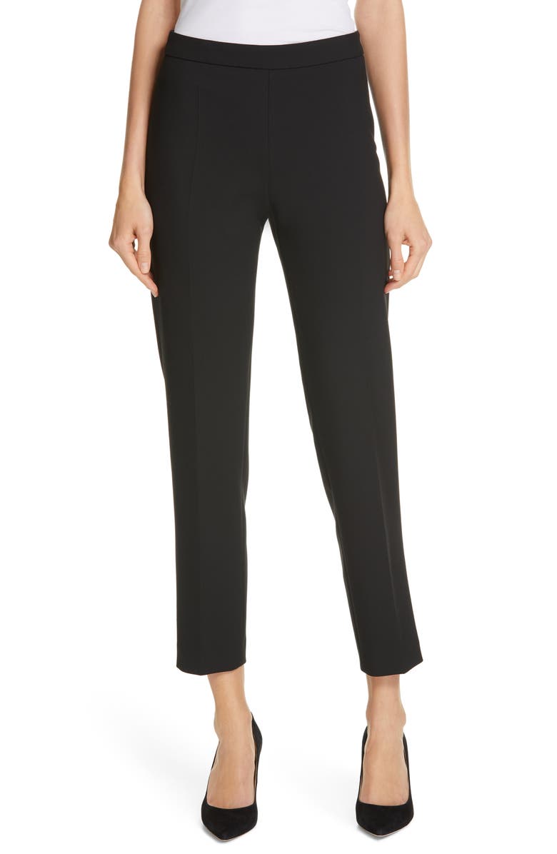 BOSS Tiluna Soft Stretch Side Zip Ponte Trousers, Main, color, Black