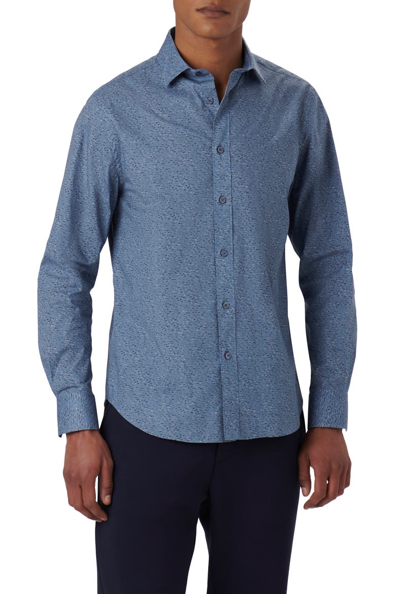 Axel Stria Print Stretch Cotton Button-Up Shirt, Main, color, DUSTY-BLUE