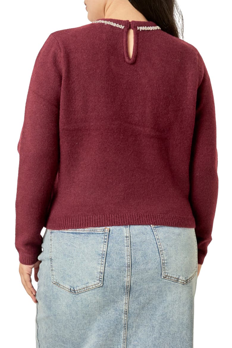 Rhinestone Bow Sweater, Alternate, color, WINE