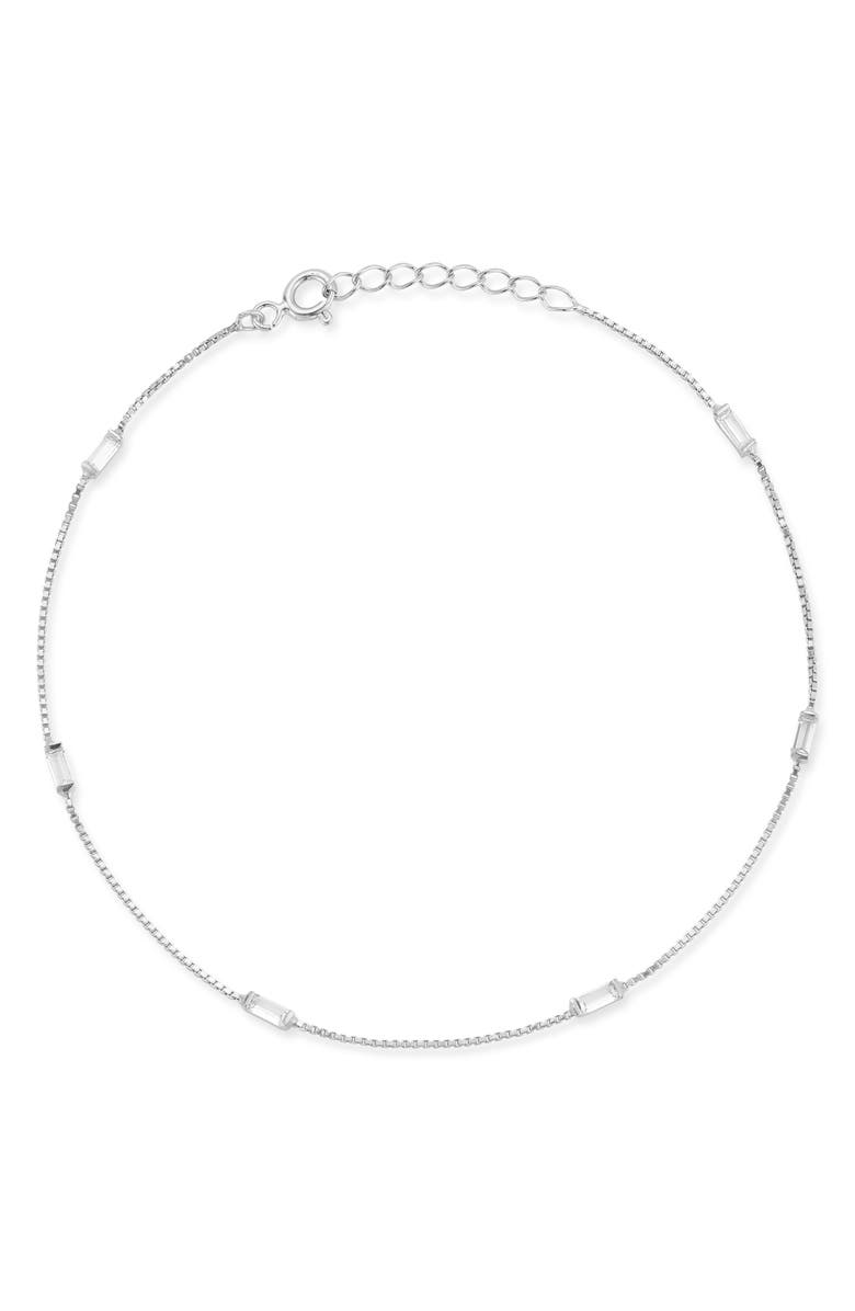 GLAZE JEWELRY Cubic Zirconia Baguette Anklet, Main, color, Silver