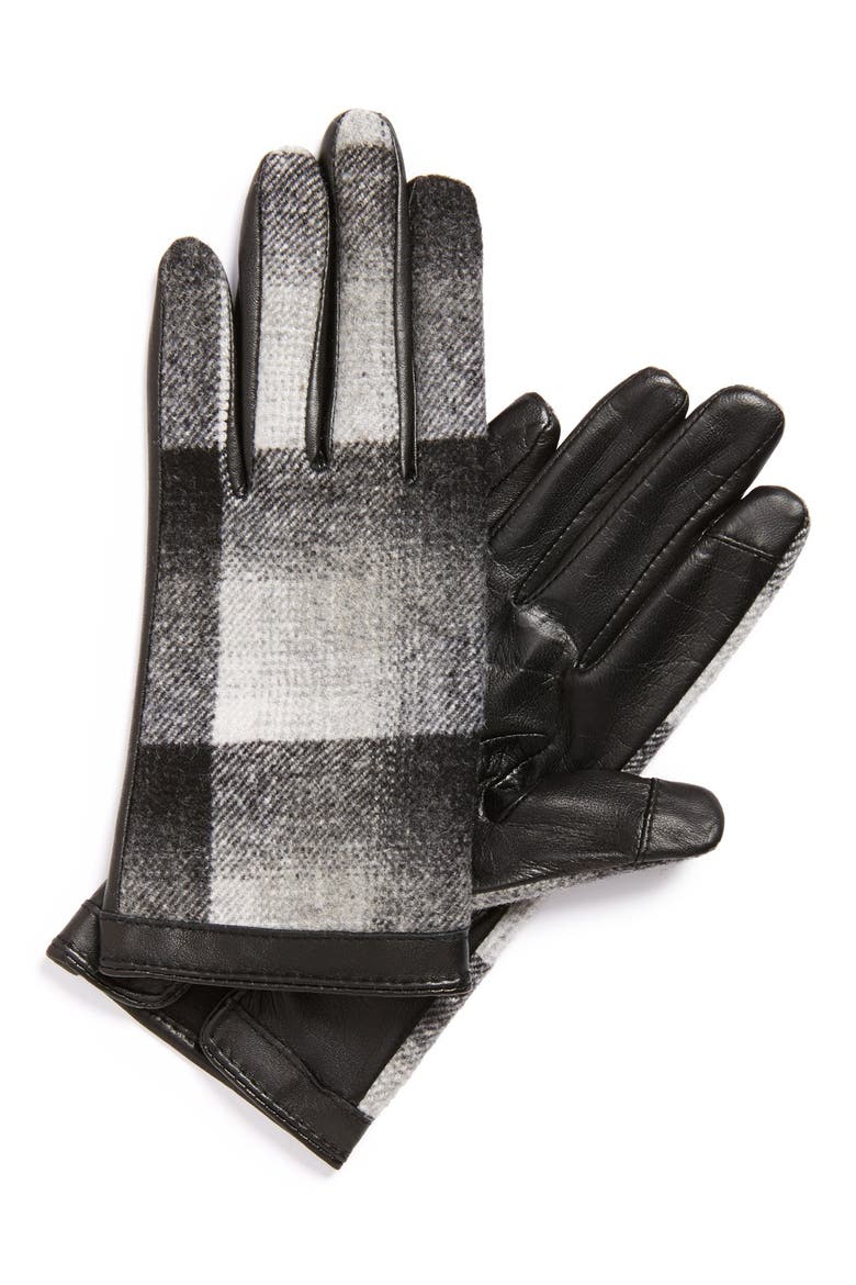 Plaid Tech Gloves, Main, color, BLACK