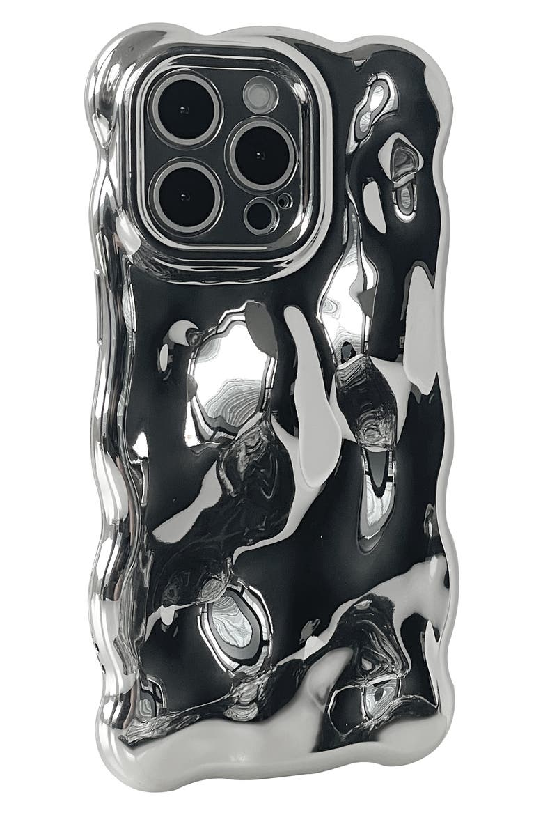Chrome Bubbles iPhone 15 Pro Case, Alternate, color, SILVER