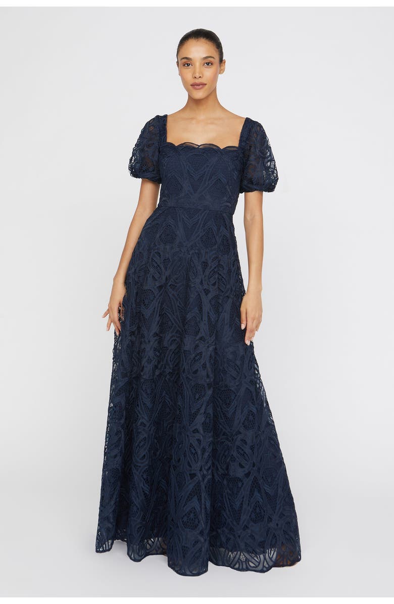 Theia Dominique Puff Sleeves Gown, Main, color, 