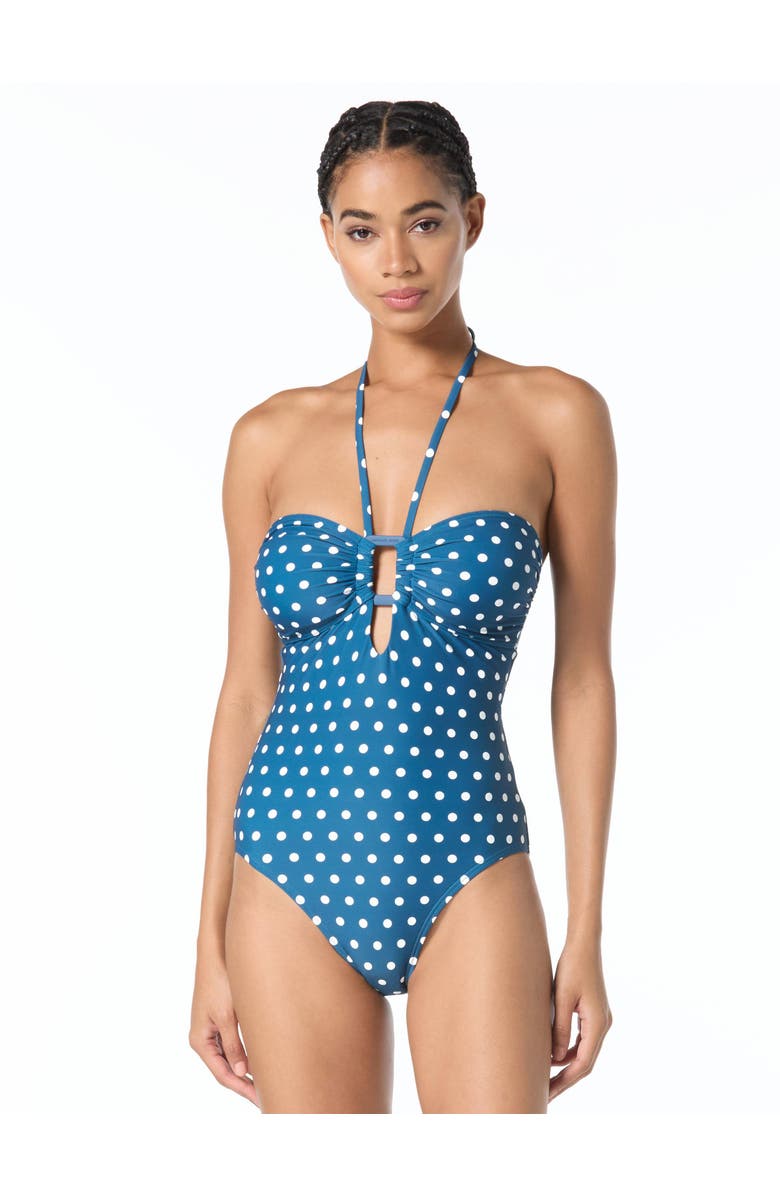 MICHAEL Michael Kors Classic Dot Bandeau One-Piece Swimsuit, Main, color, River Blue
