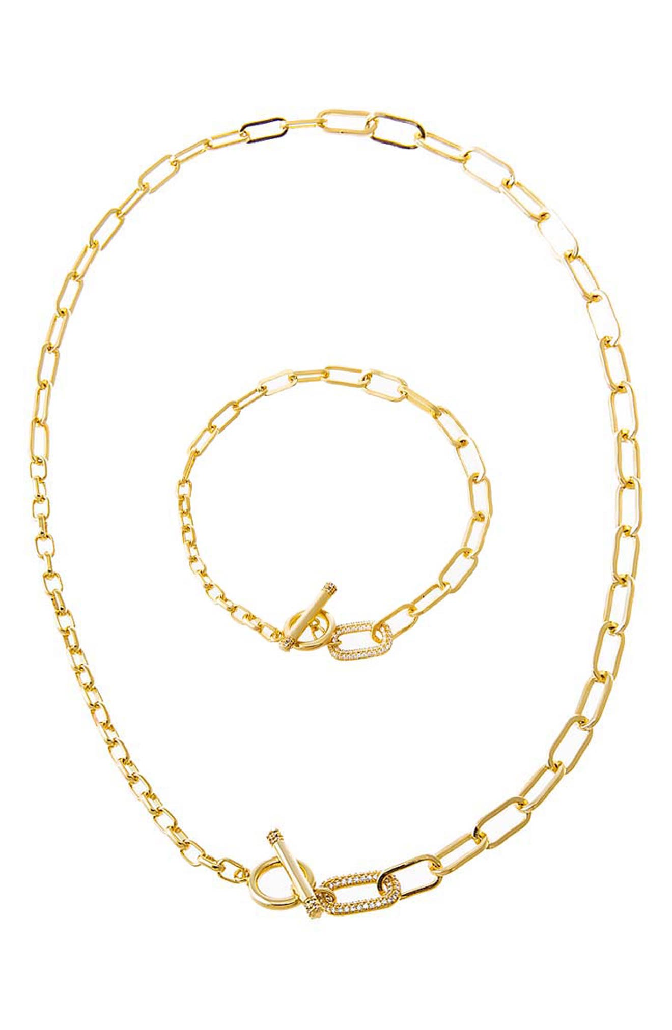 BY ADINA EDEN Pavé Toggle Graduated Chain Necklace & Bracelet Set