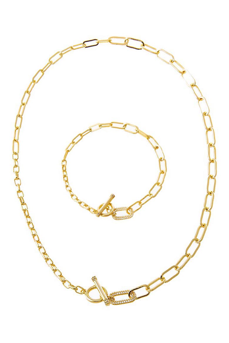 Pavé Toggle Graduated Chain Necklace & Bracelet Set, Main, color, GOLD