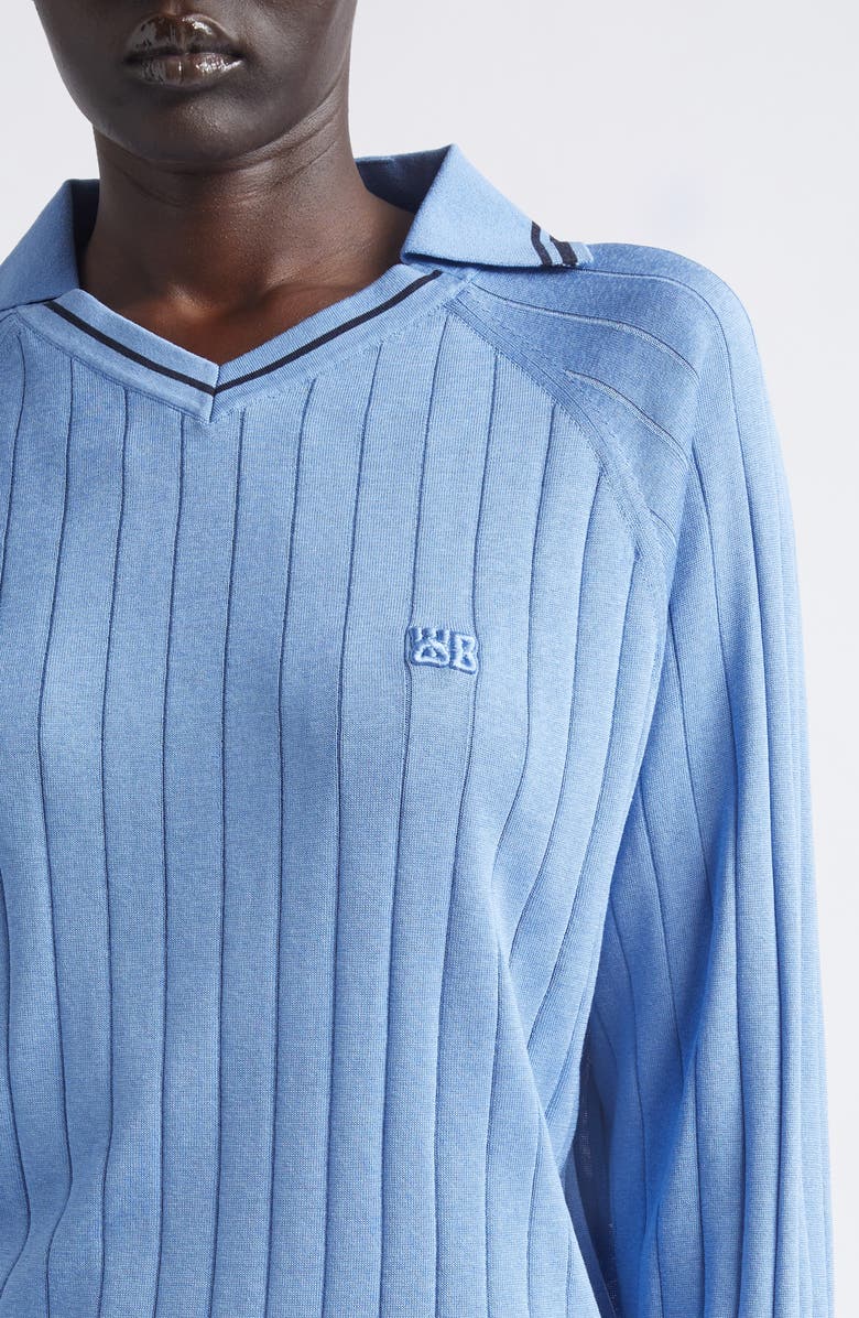 Wales Bonner Roots Long Sleeve Rib Polo, Alternate, color, Atlantic Blue