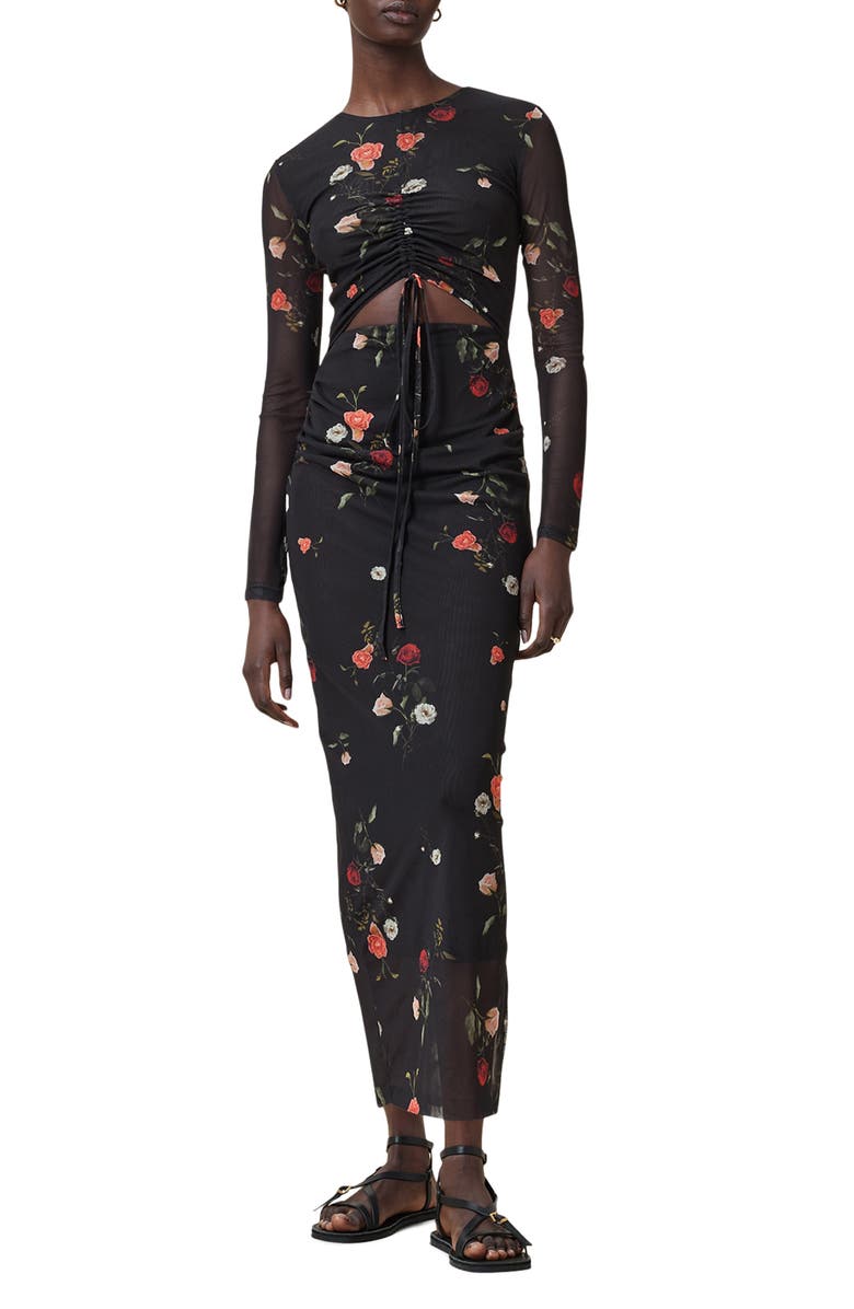 AllSaints Kathy Long Sleeve Mesh Dress, Main, color,