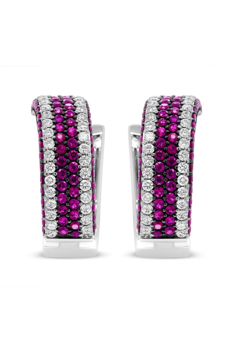 Haus of Brilliance 18K White Gold 1 7/8 Cttw Diamond and 1mm Round Red Ruby Open Swish Hoop Earrings, Alternate, color, White