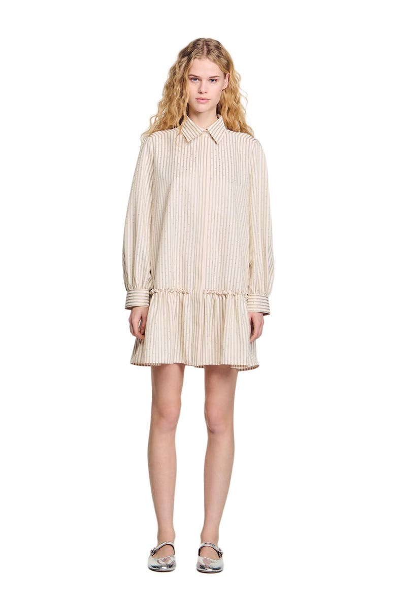 SANDRO Rhinestone striped shirt dress, Main, color,