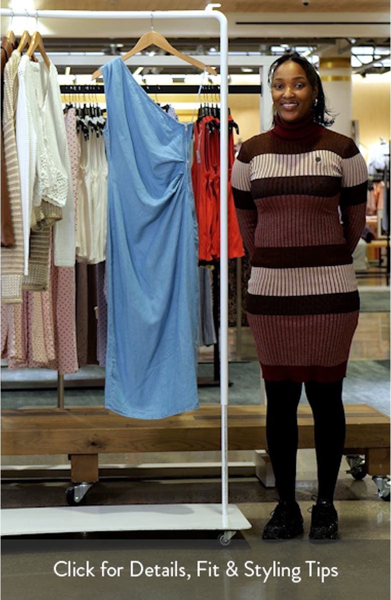 Pleated One-Shoulder Chambray Dress, sales video thumbnail