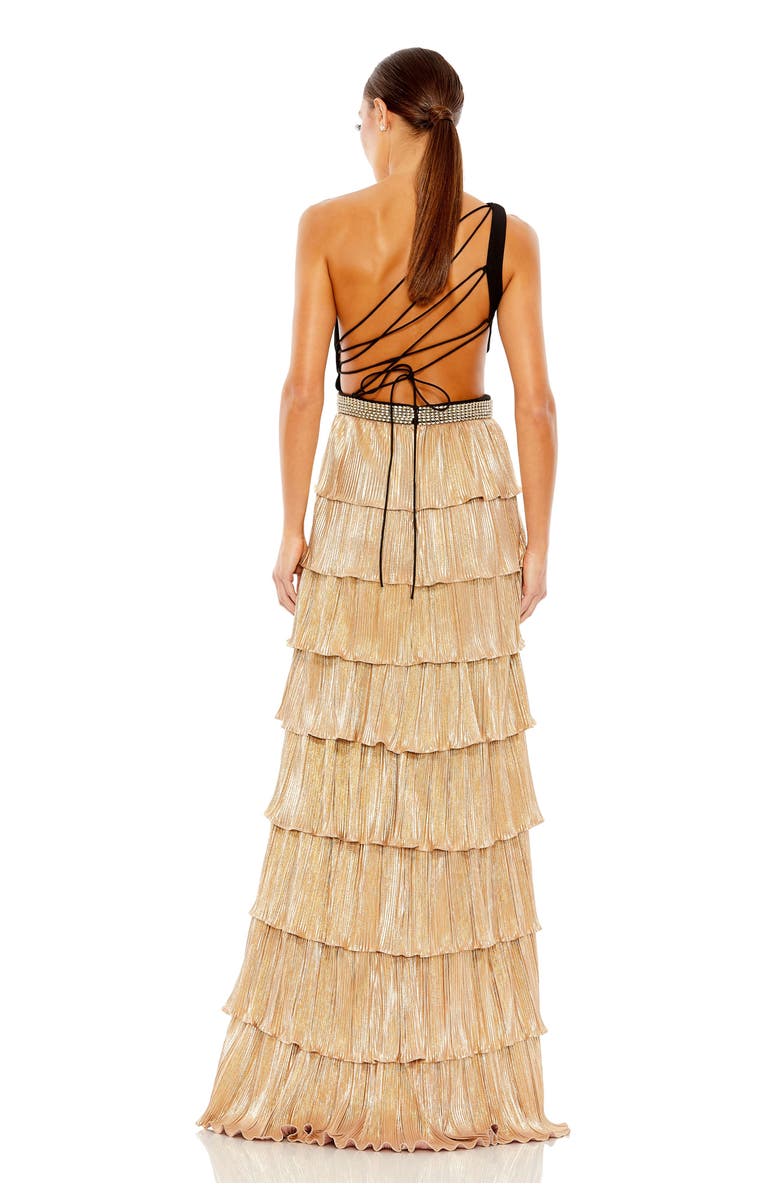 Mac Duggal Metallic One Shoulder Ruffle Tiered Gown, Alternate, color, 