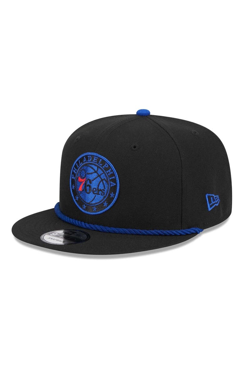 Men's New Era Black Philadelphia 76ers Back Laurels 9FIFTY Snapback Hat, Main, color, Black