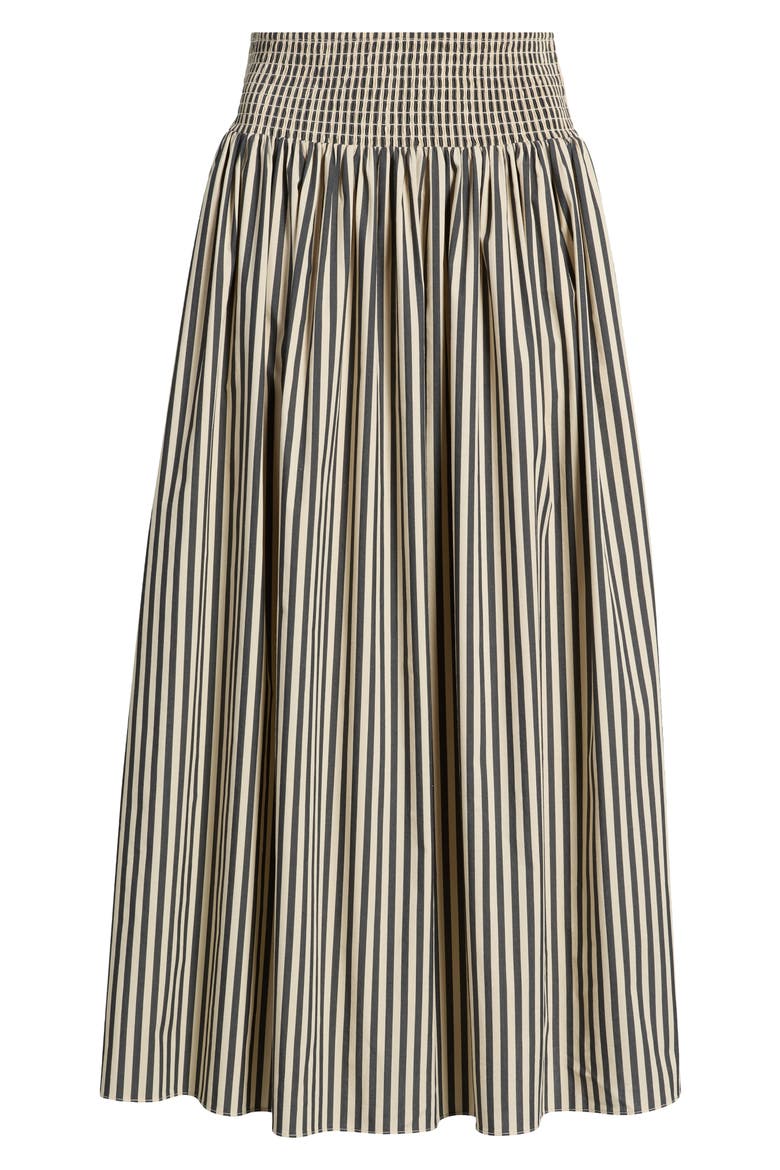 The Noreen Stripe Smocked Maxi Skirt, Alternate, color, NOIR KHAKI