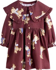 NEXT Kids' Teddy Bear Print Cotton Jersey Dress