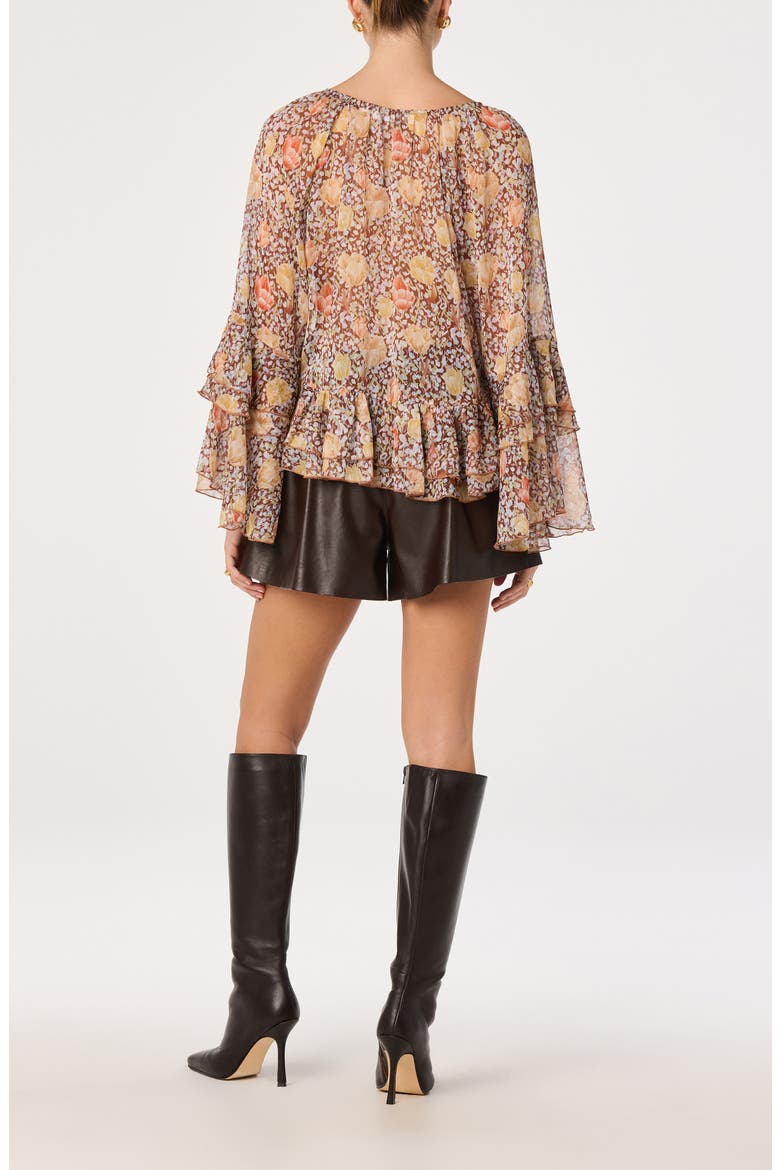 Margaery Floral Ruffled Top, Alternate, color, BROWN FLORAL