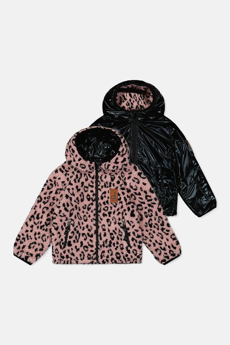 Reversible Mid-Season Hooded Fleece Jacket, Main, color, Black and Pink