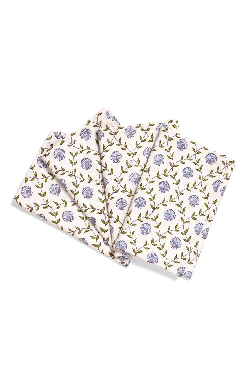 Inner Child Seashell Blockprint Napkins - Set of 4, Alternate, color, Blue