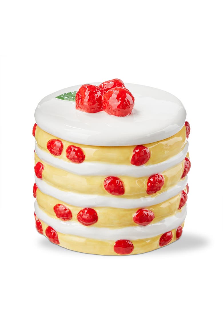 Raspberry Cake Earthenware Decorative Trinket Box Multi 3.5 x 3.5 x 3.7 in, Main, color, Yellow