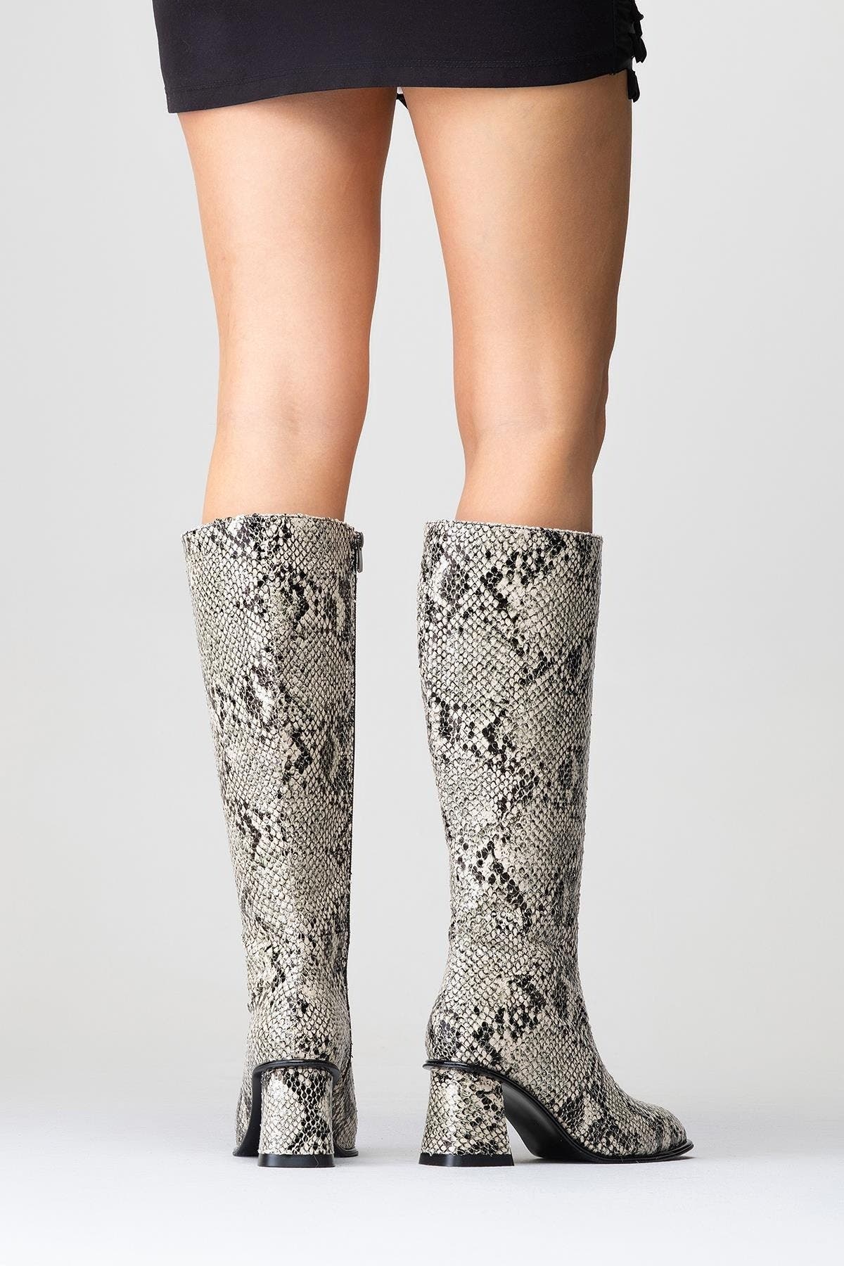 Elly Pattern Block Heel Boot, Alternate, color, White Pattern Faux Leather