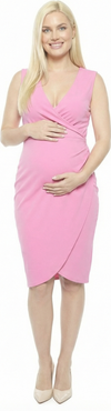 24seven Comfort Apparel Maternity V-Neck Sleeveless Faux Wrap Tulip Hem Midi Dress