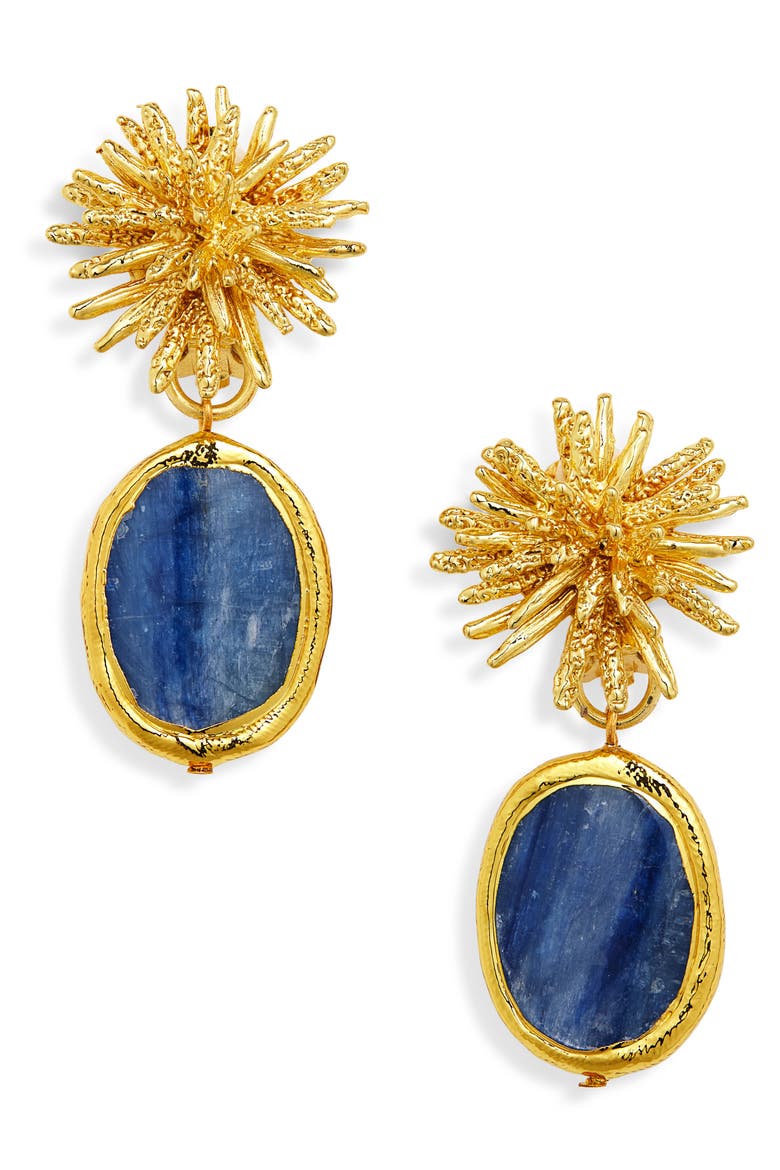 Kyanite Starburst Clip-On Drop Earrings, Main, color, GOLD