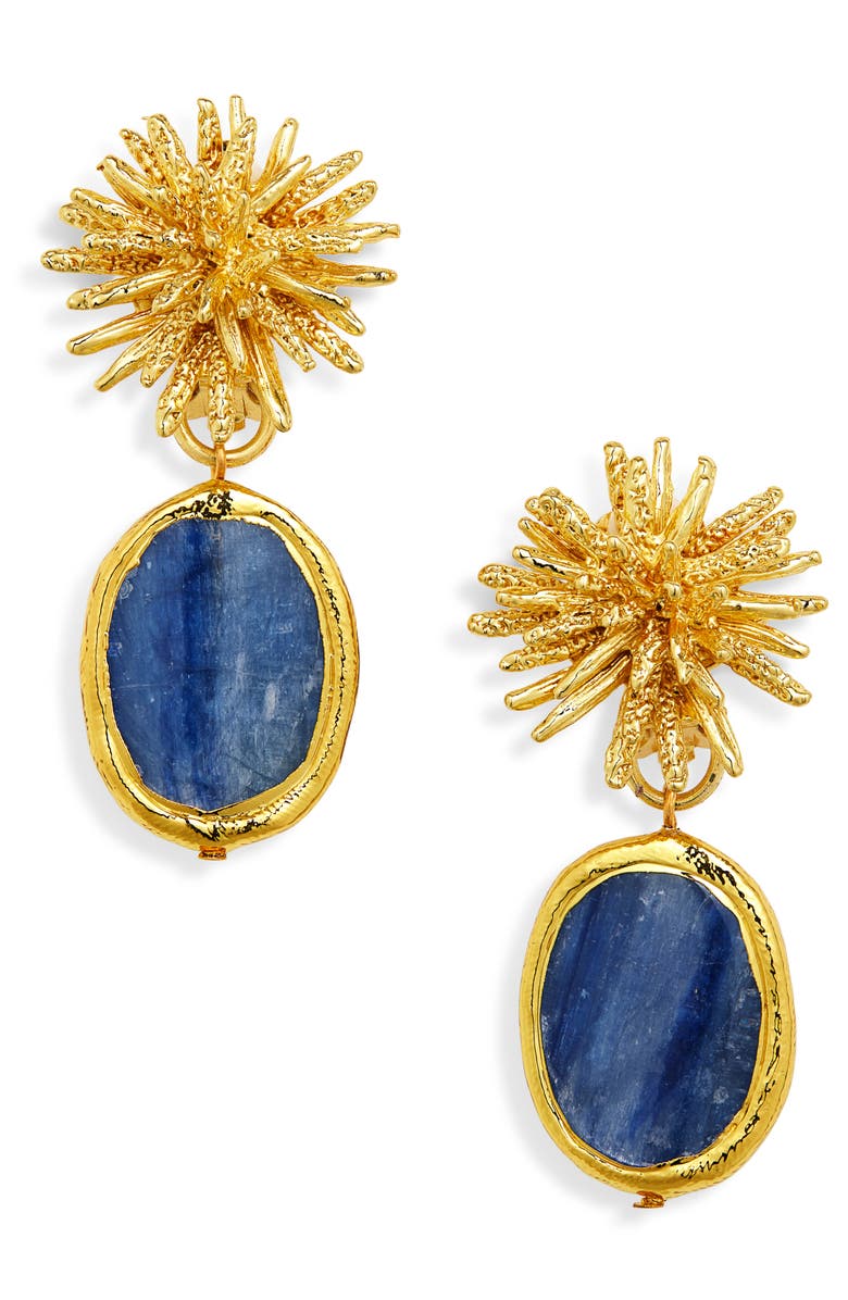 Karine Sultan Kyanite Starburst Clip-On Drop Earrings, Main, color, Gold