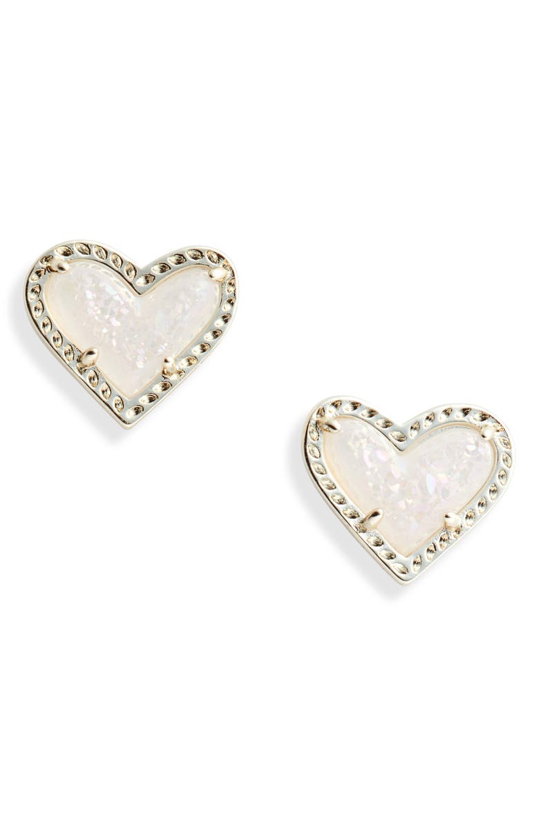 Kendra Scott Ari Heart Stud Earrings, Main, color, Gold/ Iridescent Drusy