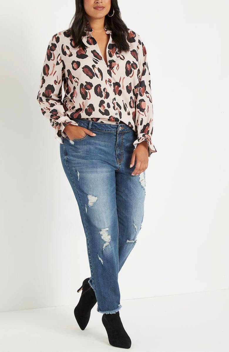 ELOQUII Print Ruffle Shirt, Alternate, color, 