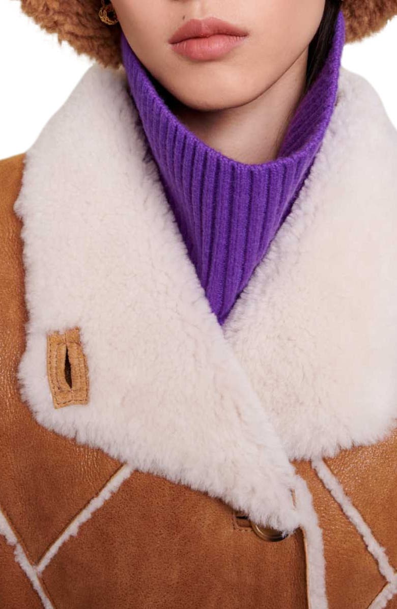 maje Belted Genuine Shearling Jacket, Alternate, color, 