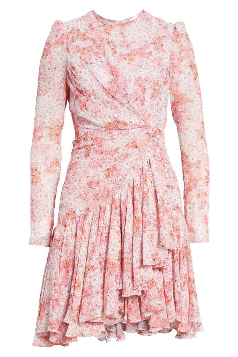 Rose Print Long Sleeve Silk Dress, Alternate, color, ROSE-FLEURS