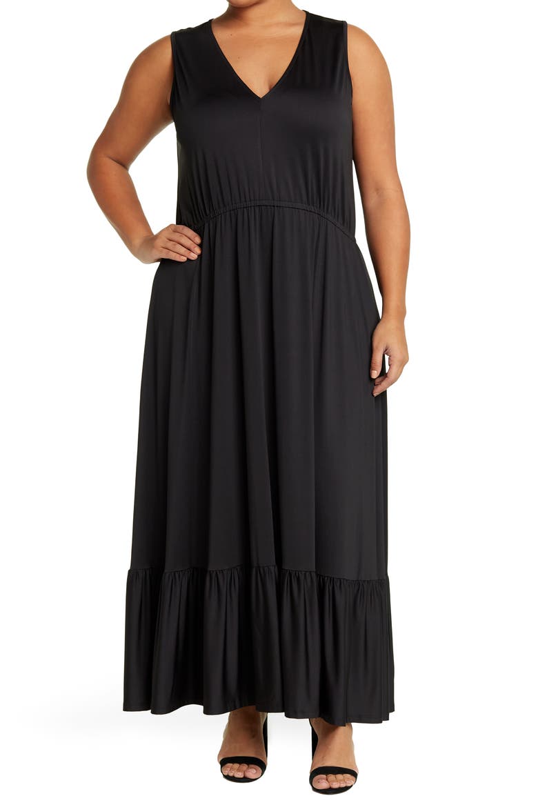 Alba Deep V Maxi Dress, Main, color, BLACK