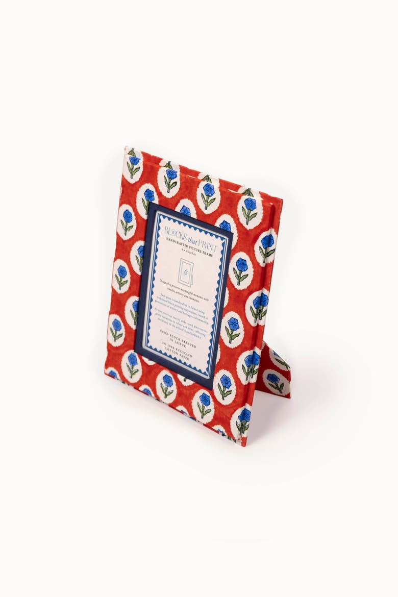 Block Print Photo Frame Buta, Alternate, color, Crimson