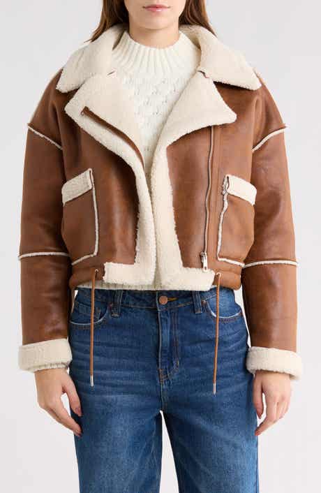 Vigoss Faux Shearling Lined Moto Jacket