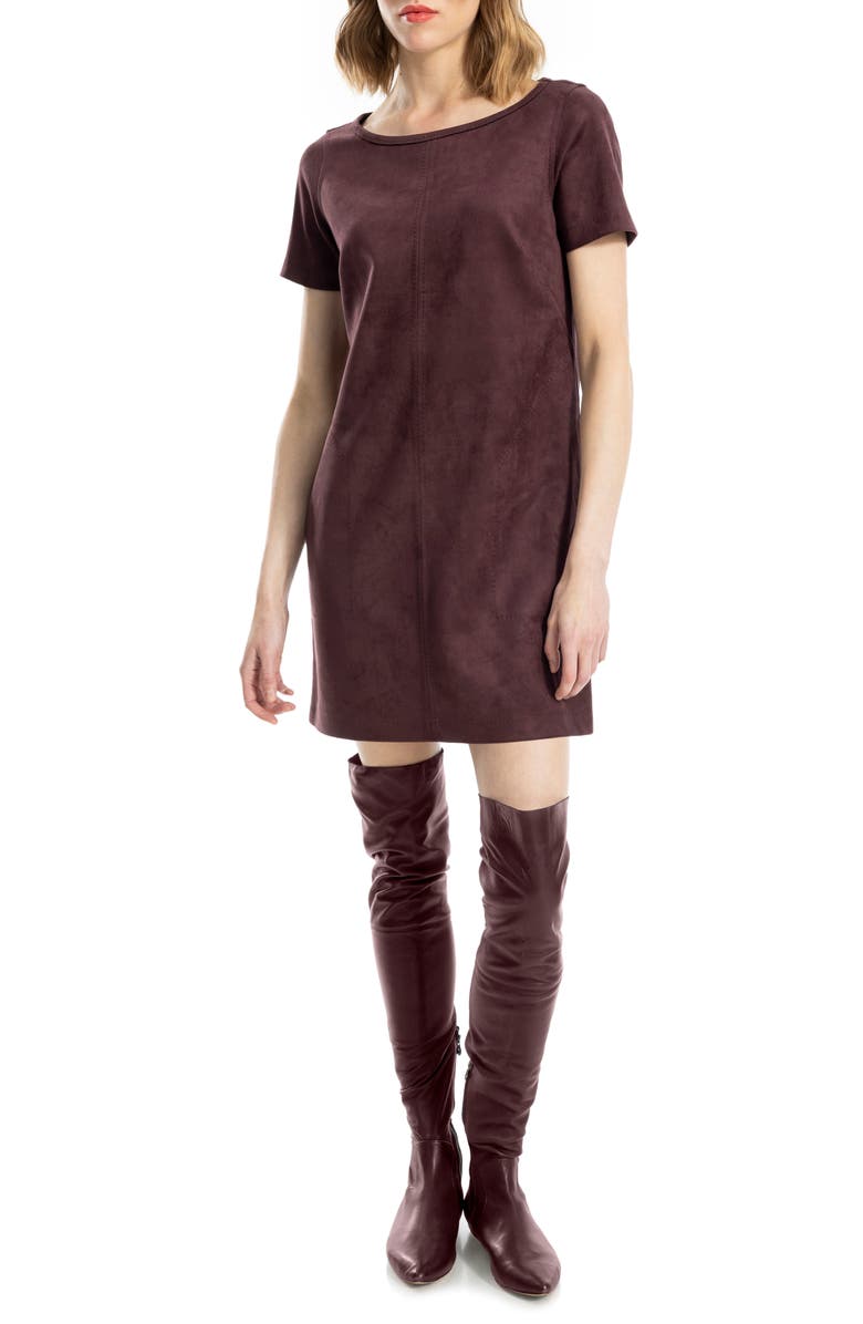MAX STUDIO Faux Suede Shift Dress, Main, color, Fudge