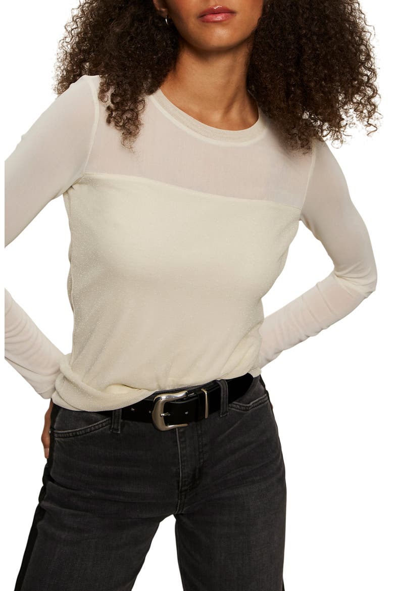 Sparkle Mesh Tee, Alternate, color, LIGHT OAT BEIGE