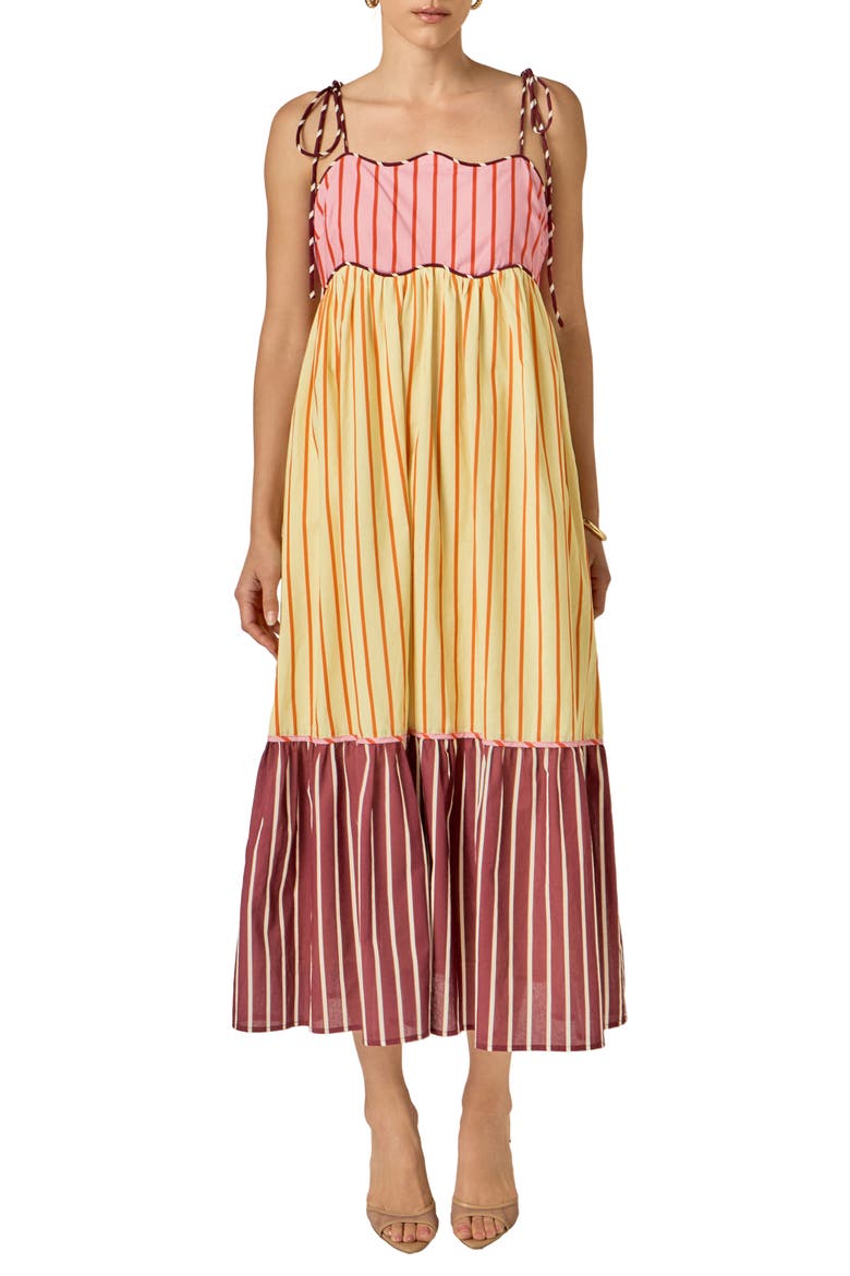 Colorblock Tie Strap Maxi Dress, Main, color, YELLOW MULTI