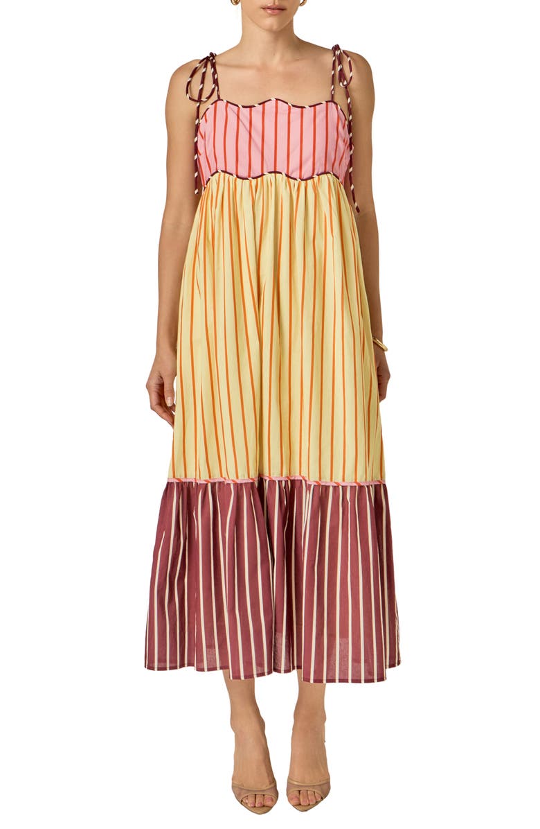 English Factory Colorblock Tie Strap Maxi Dress, Main, color, Yellow Multi