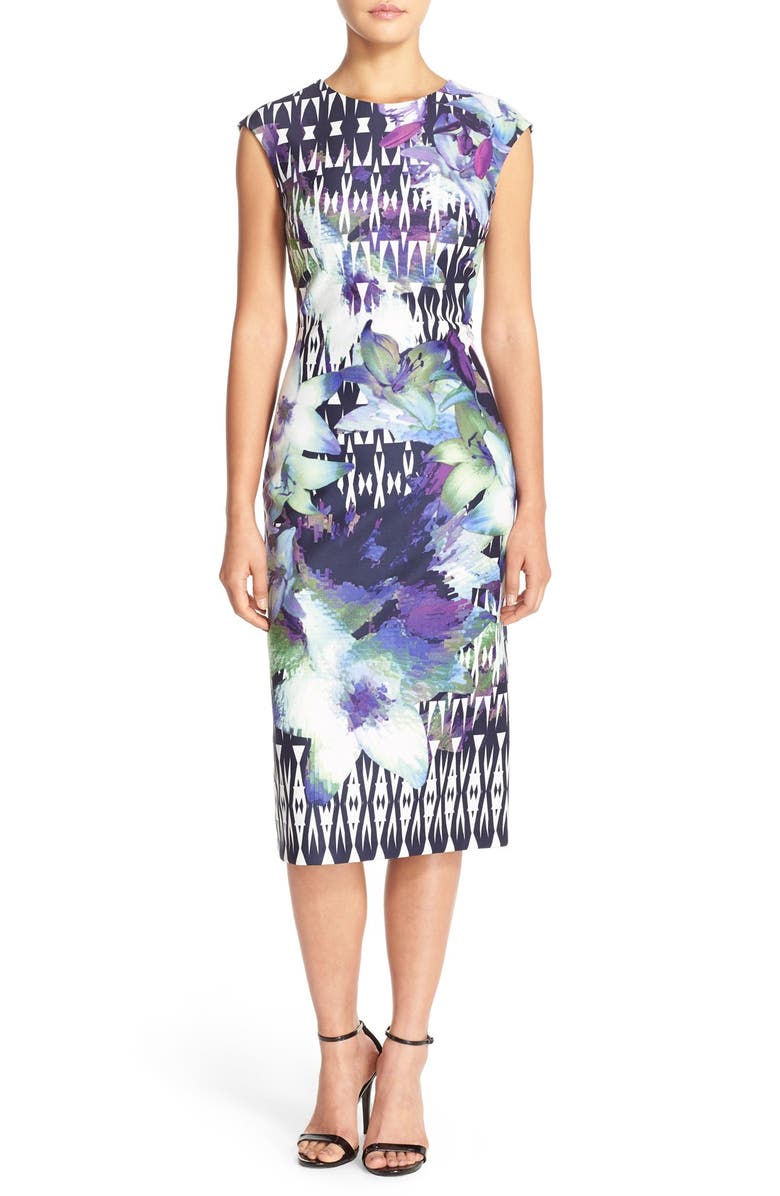 Vince Camuto Print Scuba Sheath Dress, Main, color,
