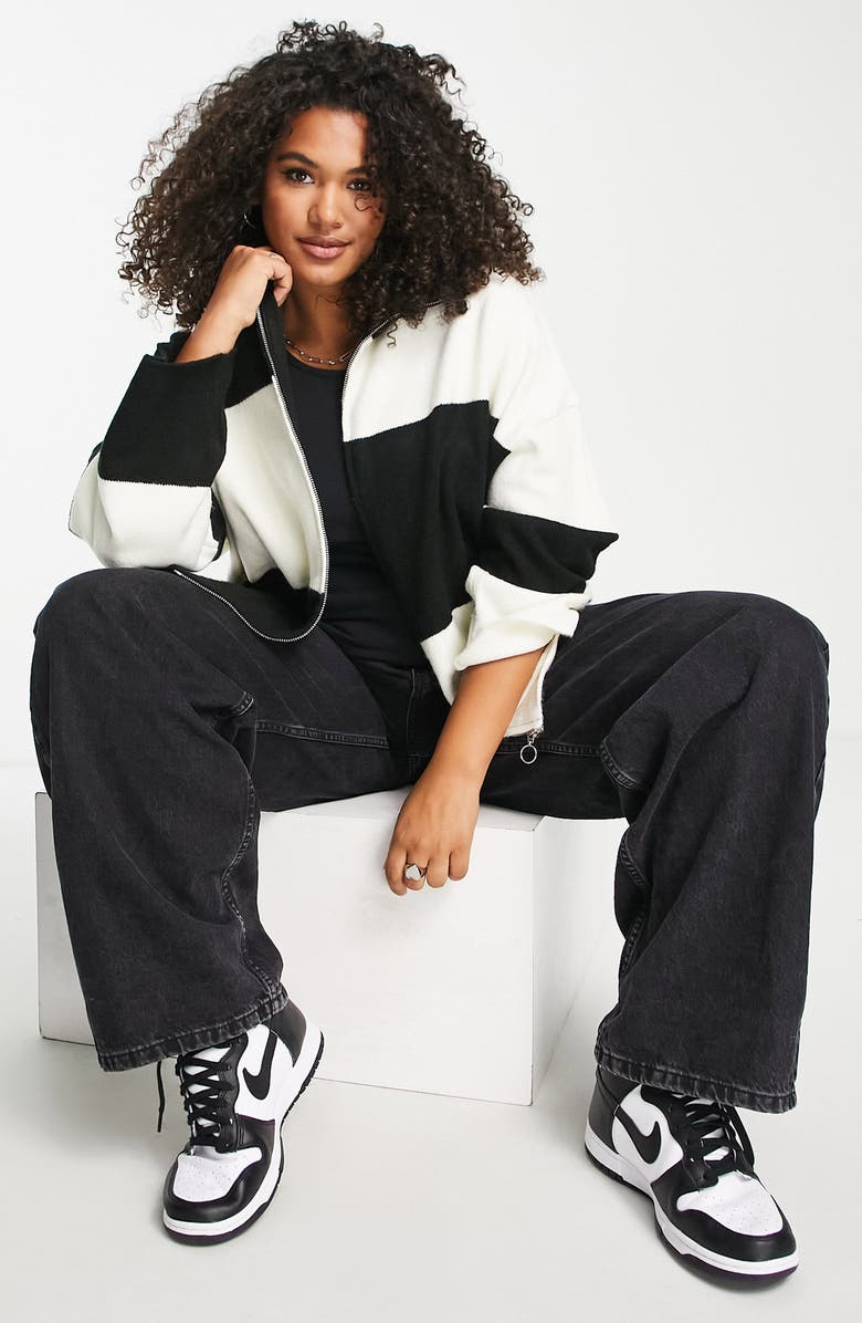 ASOS DESIGN Oversize Colorblock Zip Cardigan, Alternate, color,