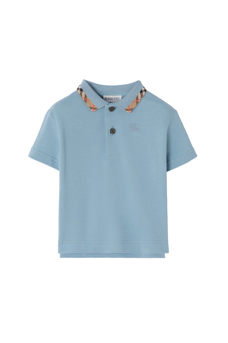 Check Collar Cotton Polo Shirt, Main, color, Misty blue