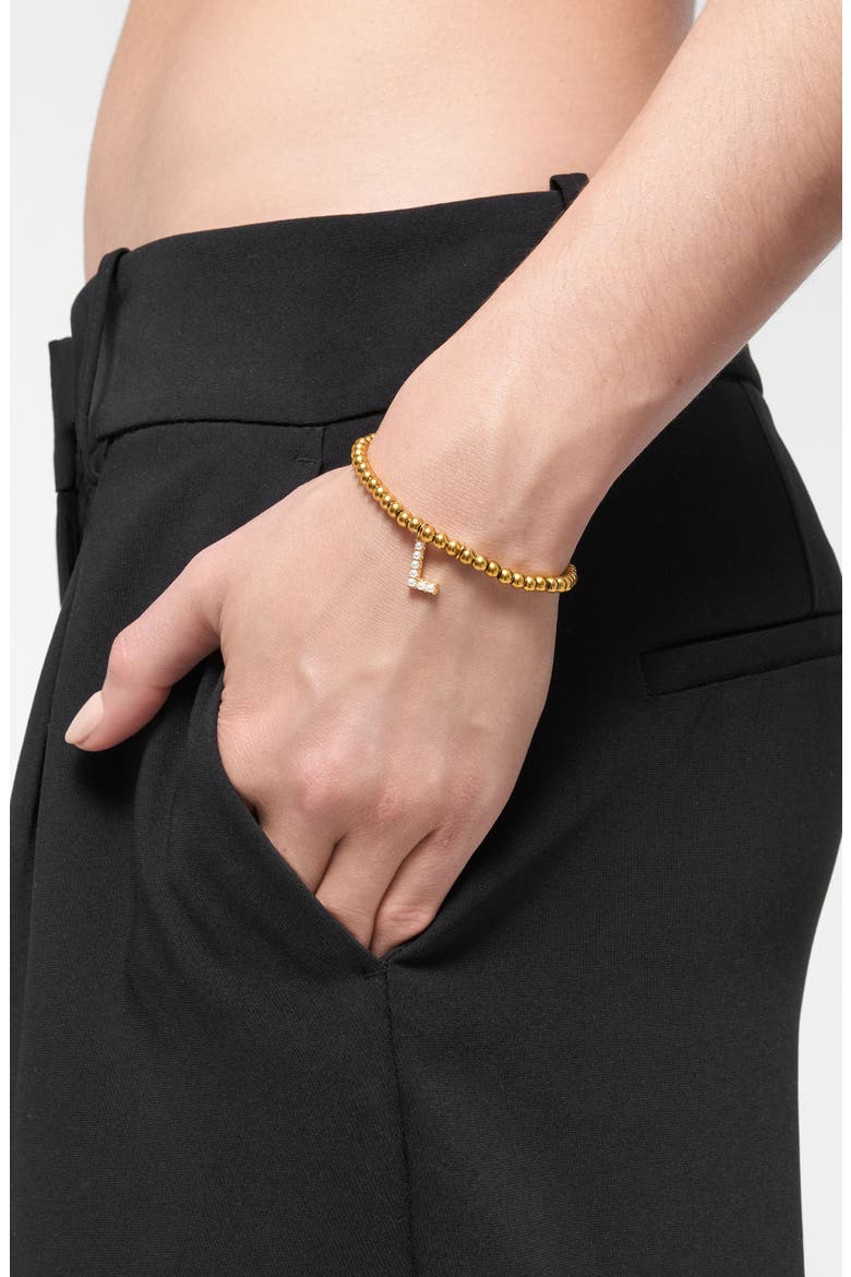 Faux Pearl Initial Charm Beaded Bracelet, Alternate, color, GOLD WHITE-L