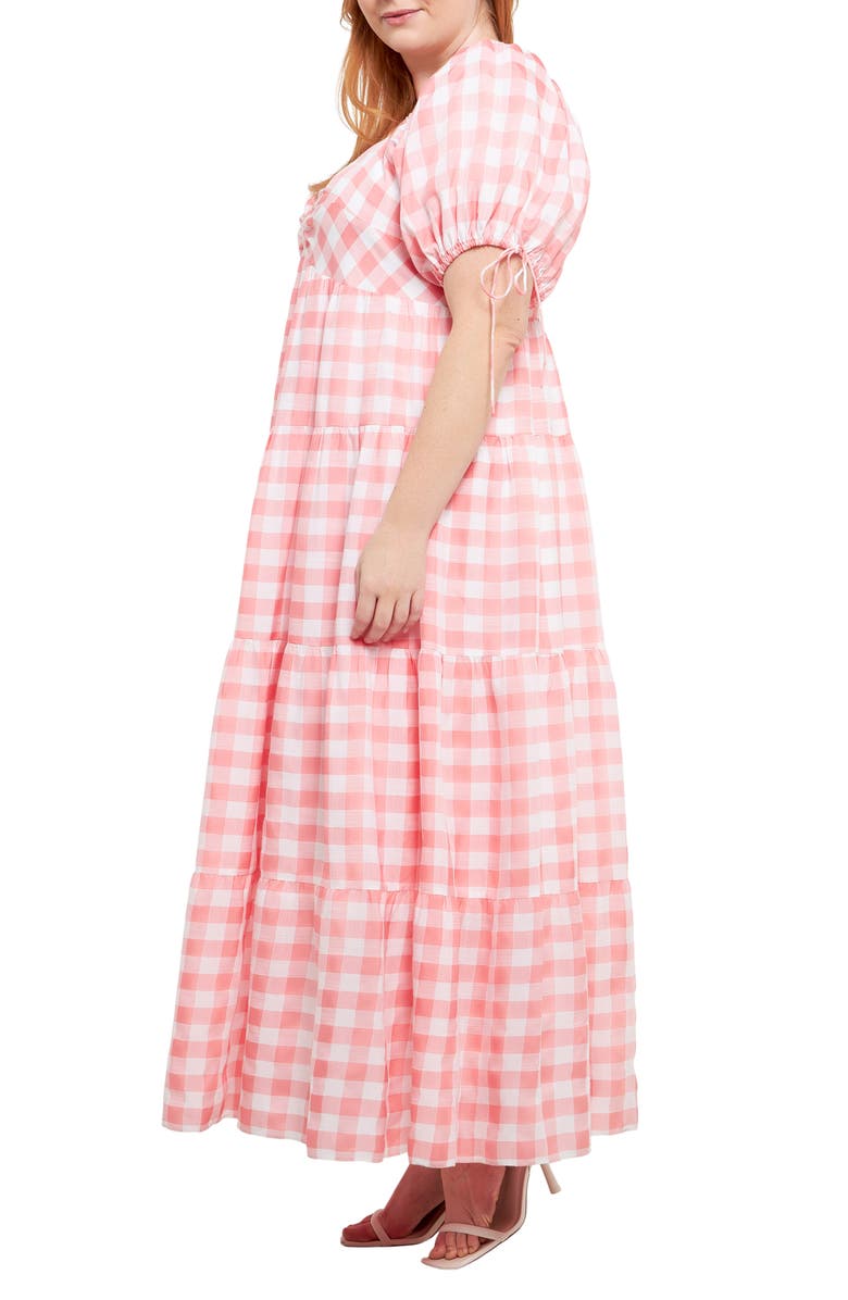 English Factory Knotted Gingham Maxi Dress, Alternate, color, Pink
