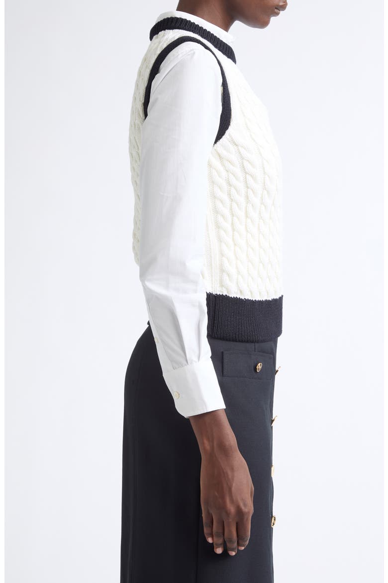 Aran Cable Merino Wool Shell Top, Alternate, color, WHITE
