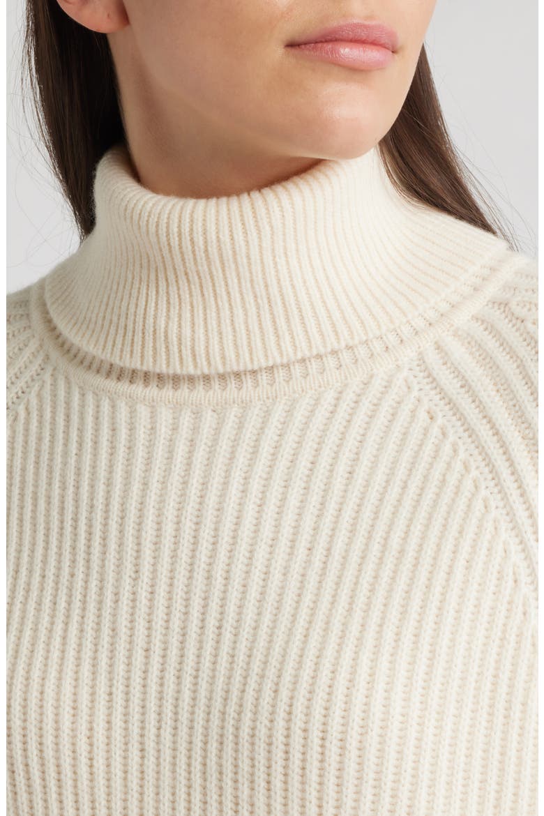Foclore Long Sleeve Virgin Wool & Cashmere Turtleneck Sweater Dress, Alternate, color, OPEN WHT