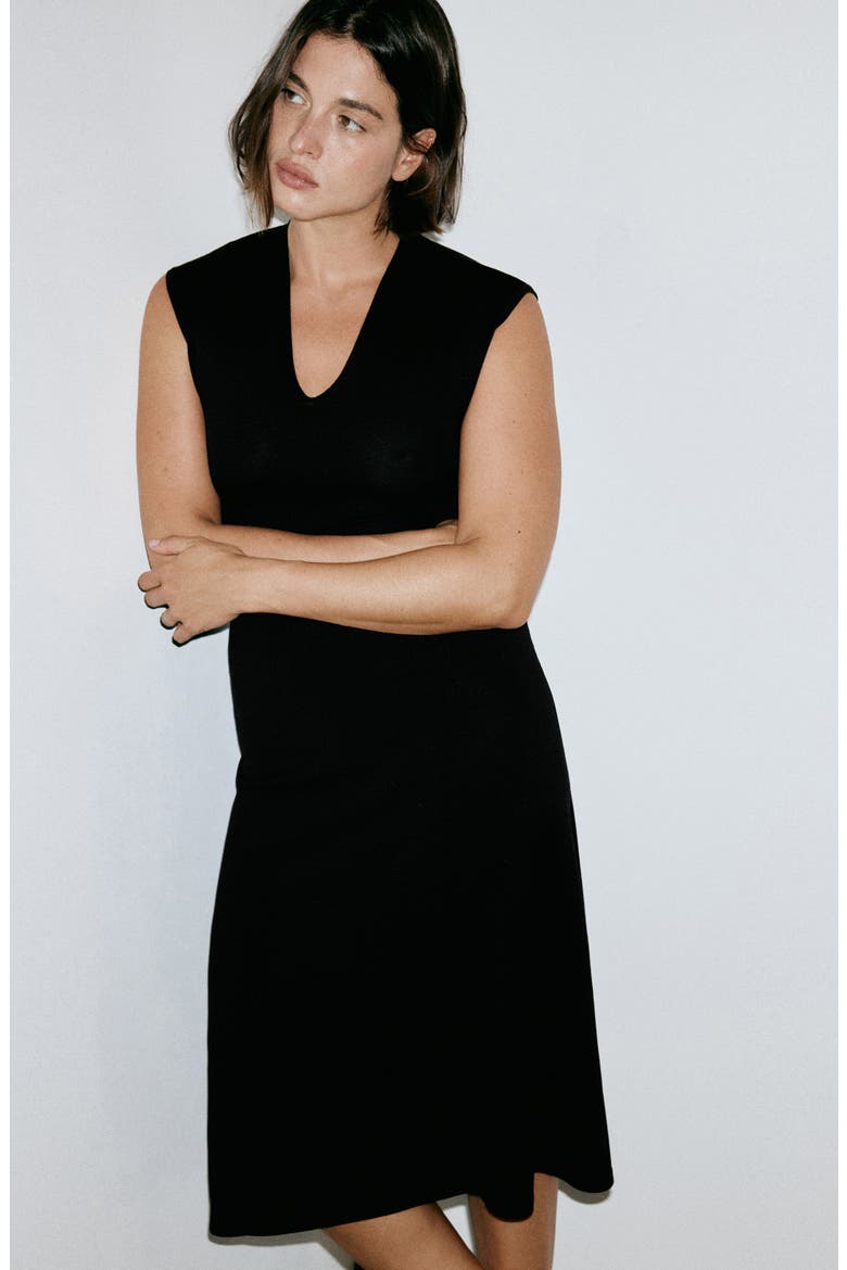 V-Neck Knit Midi Dress, Alternate, color, BLACK