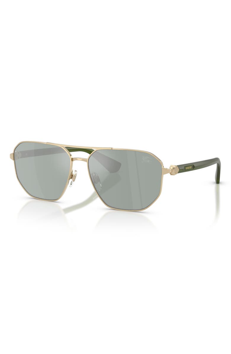 Burberry 60mm Pilot Sunglasses, Alternate, color, Light Gold / Green Silver