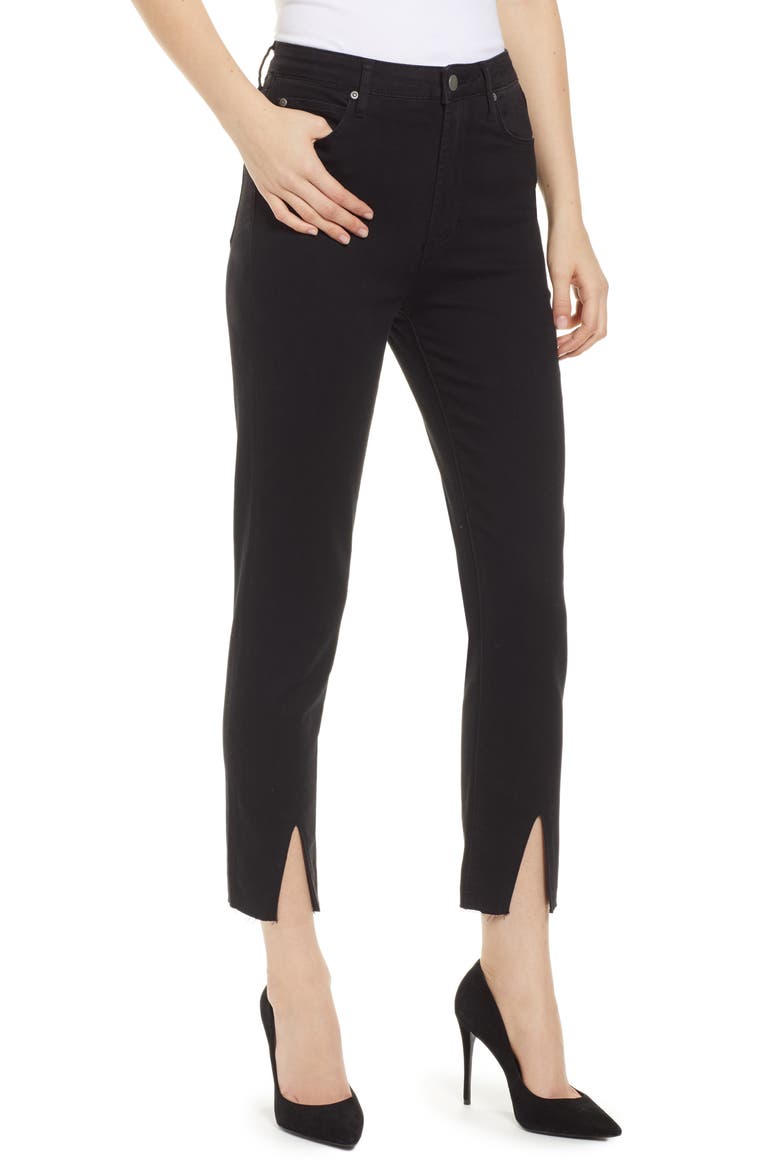 High Waist Split Hem Skinny Jeans, Main, color, BLACK