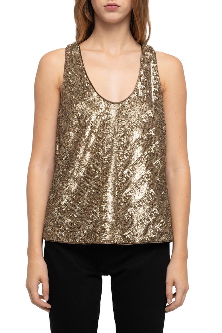 Tarys Sequin Tank, Main, color, GOLD