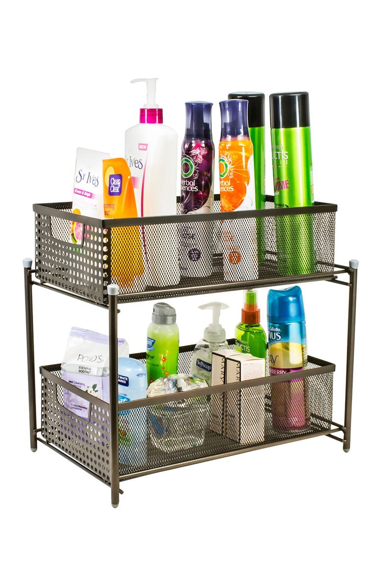 SORBUS Brown 2 Tier Mesh Sliding Drawer Organizer Basket, Alternate, color, Brown